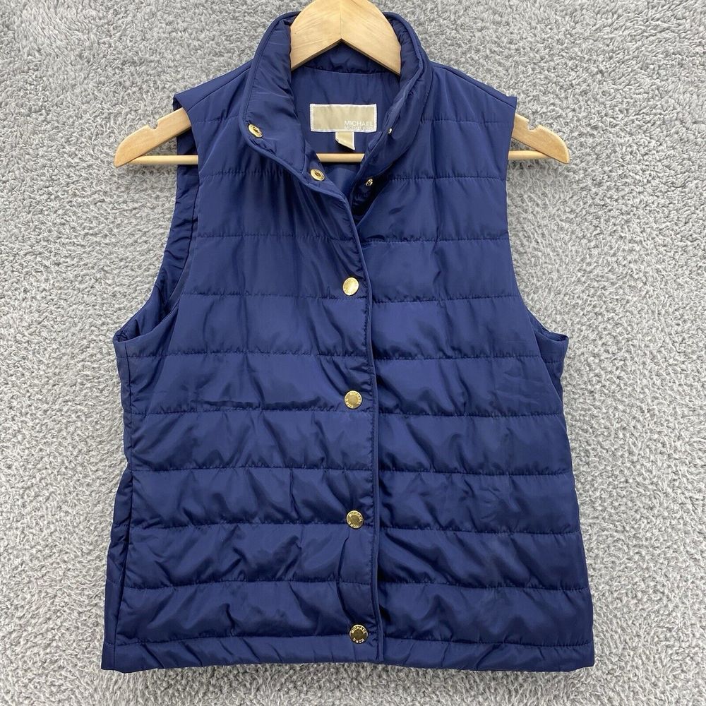 Michael Kors Lightweight Puffer Vest Button Up Packable Navy Blue Men's Sz Small